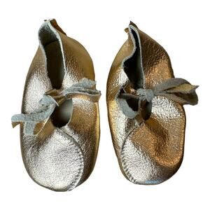 One Peace Gold Leather Baby Crib Shoes Booties Mary Jane Size 3 (6-9M)
